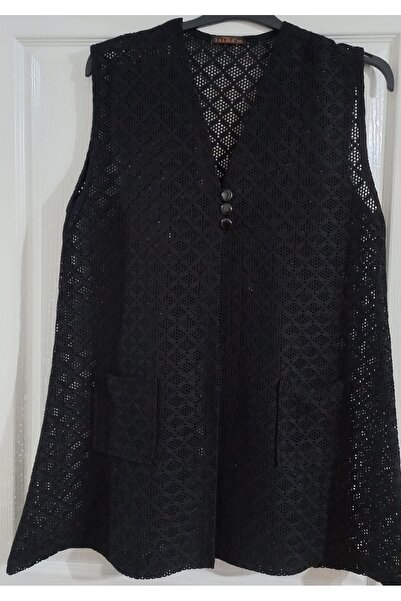 Anne Er Clothing Summer Oversized Mesh Vest with Front Buttons and Double Poc...