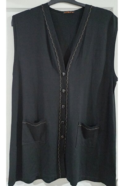 Anne Er Clothing Battal Summer Combed Cotton Vest Buttoned Double Pocket Black