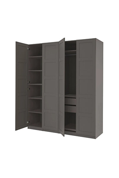 IKEA Koyu Gri Sağlam Kapaklı Gardırop 200x60x236 cm