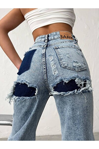 DENİKK Trendy High Waist Special Design Wide Leg Jean Ripped Baggy Palazzo Pants