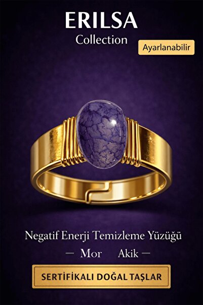 Erilsa خاتم من حجر العقيق الأرجواني الطبيعي المعتمد - قابل للتعديل لتنقية الط...