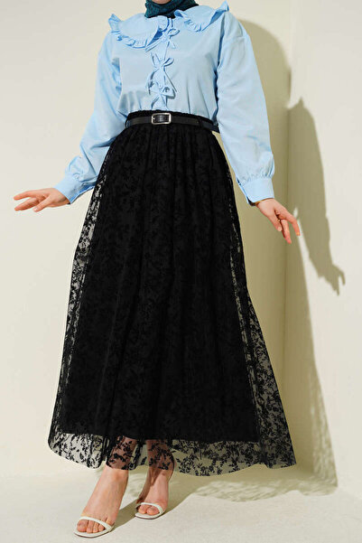 Lavanta Tekstil Belted Lace Detailed Skirt