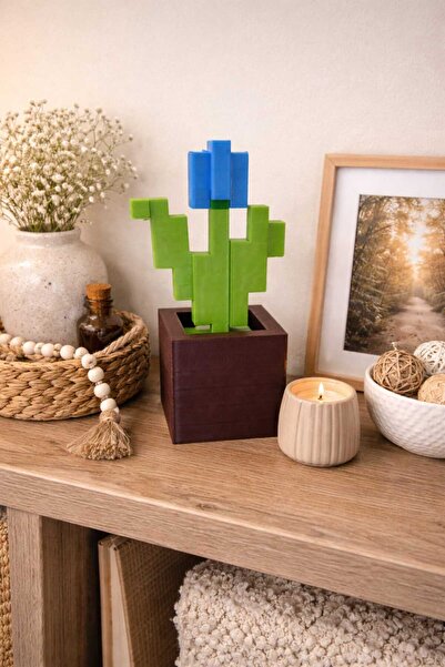 3D Minecraft Mavi Saksılı Çiçek