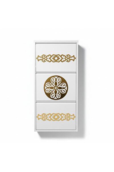 Moemi 3'lü Beyaz Metal Ayakkabılık PLEKSİ DESENLİ GOLD AYAKKABILIK