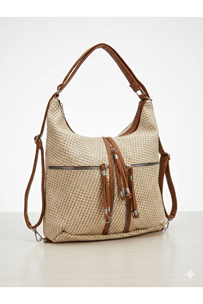 H&D COLLECTİON Can Be Used as a Straw Shoulder Bag and Backpack, Women's Hand...