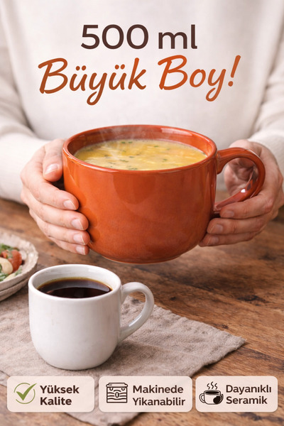 Alpi Evora Çorba & Kahve İçin Büyük Boy Seramik 500 ml Kupa