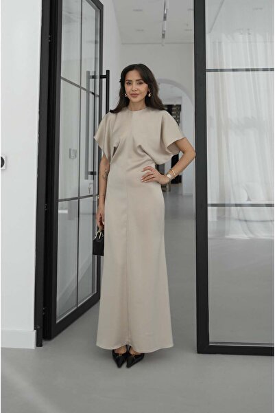 Havoş Beige Batwing Satin Dress