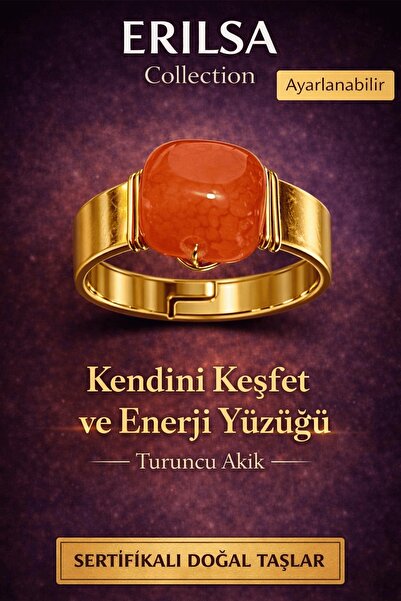 Erilsa خاتم من حجر العقيق البرتقالي الطبيعي المعتمد - قابل للتعديل لتعزيز الط...