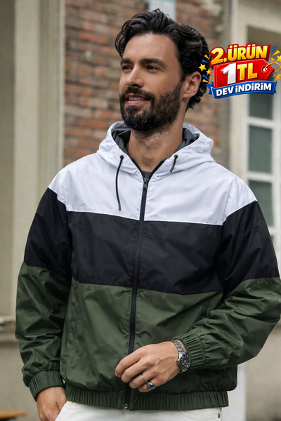 DAMGA JEANS Men's Comfort Fit Patterned Loose-Fitting Black Raincoat & Windbr...