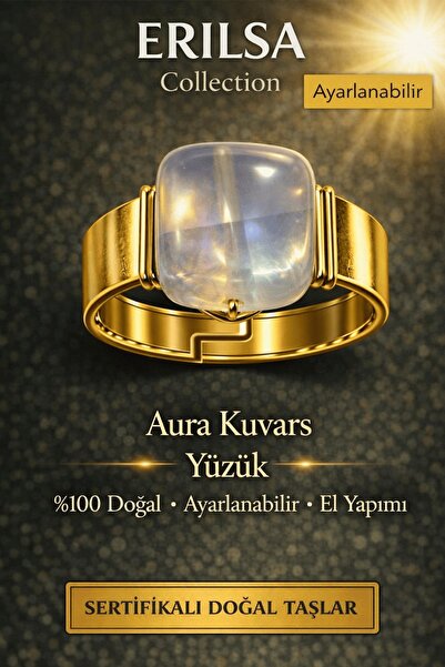 Erilsa Certified Aura Quartz Ring Natural Gemstone Ring Adjustable Handmade E...