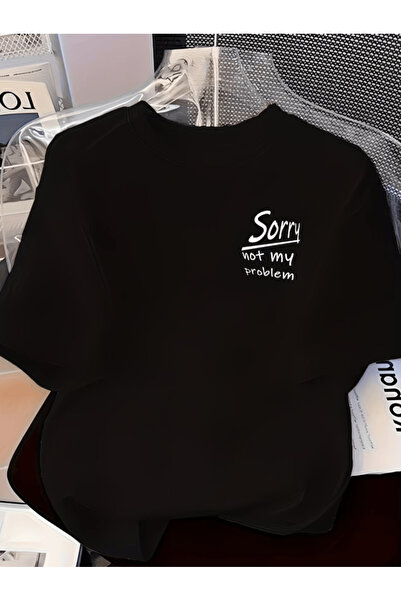 one button "تيشيرت مطبوع بحجم كبير ممتاز بعبارة ""آسف، ليست مشكلتي""."