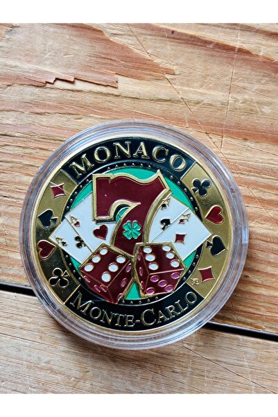 cigarol Poker Şans Madalyası Tamamı Metal Plastik Korumalıkta 5cm Monaco 7 Do...