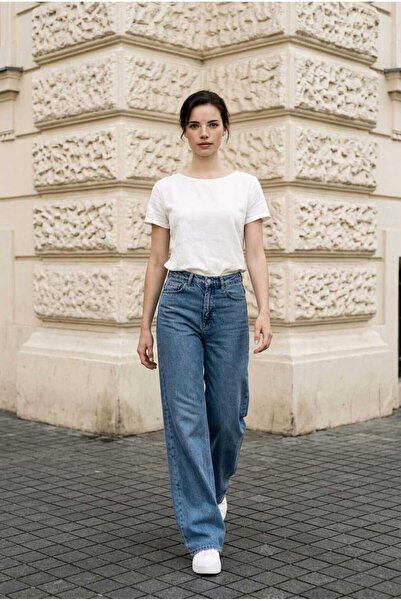 hies Palazzo Jeans New Season Wide Leg Lycra Women's Trousers - Blue