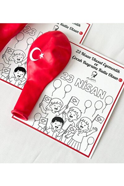 Mapel 10 Adrt 23 Nisan Boyama Kartı Balon Hediyeli Çocuk Bayramı Etkinlik Set...