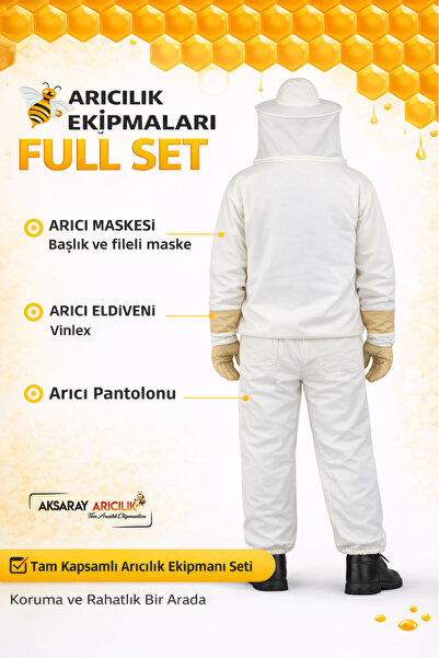 Aksaray Arıcılık Arıcı Maskesi Kıyafeti Full Set Maske + Eldiven + Pantolon (Profesyonel Arıcılık Koruyucu Kıyafet)