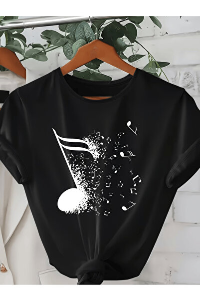 one button Music note printed premium oversize t-shirt