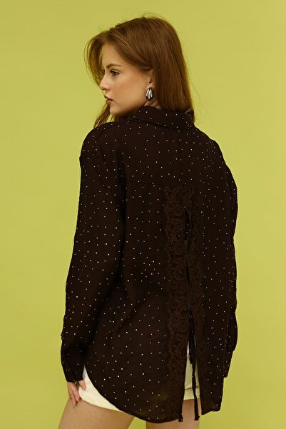 Lavanta Tekstil Stone-Embellished Shirt with a Bow on the Back