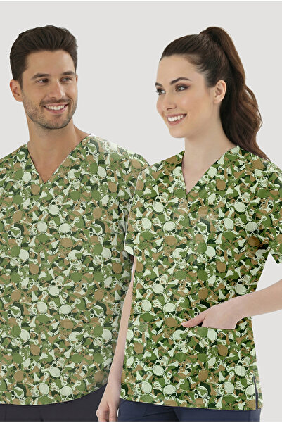 ÇİZGİ MEDİKAL قميص علوي منقوش بنمط التمويه من Asi (نسيج قطني ليكرا)