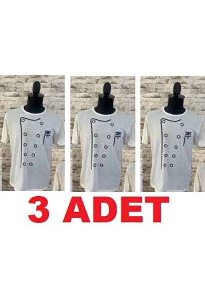 MARTEN 3 قطع تي شيرت أبيض مطبوع عليه شيف، ملابس طهاة من القطن، قماش قطني يسمح...