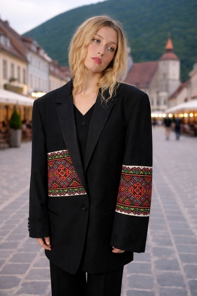 Lavanta Tekstil Patterned Oversize Blazer Jacket