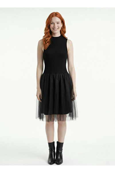 Neden Tekstil Women's Knitwear Slim Fit Mini Dress with Tulle Skirt