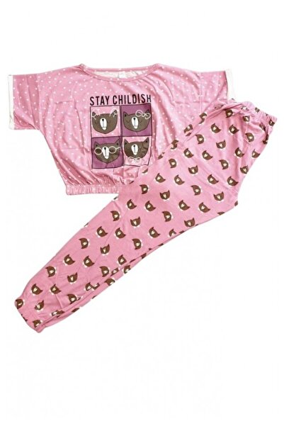 Serena Γυναικείες βαμβακερές πιτζάμες με στάμπα  "Stay Childish ", κοντά μανί...