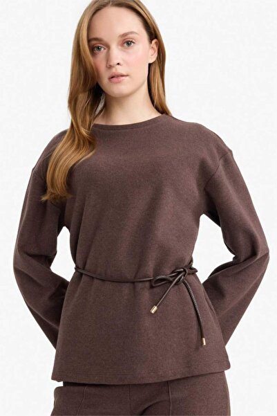 DeFacto Μπλούζα με κανονική εφαρμογή, λαιμόκοψη ποδηλάτου, λεπτομέρεια δεσίμα...