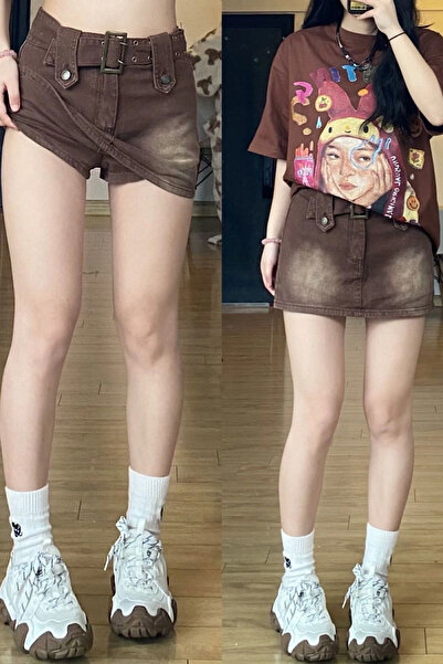 Giraffe Etek Mini Süper Mini Gotik Fairy Harajuku Şortlu Etek
