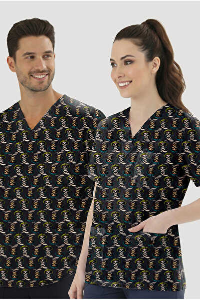 ÇİZGİ MEDİKAL بلوزة مفردة بنقشة القراصنة (قماش قطني ليكرا)