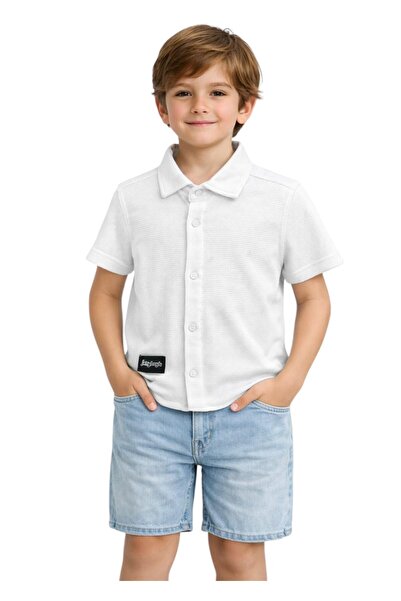 ERDEM KIDS Момчешка ученическа риза с къс ръкав от вафлен плат