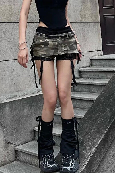 Giraffe Etek kamuflaj Mini Süper Mini Gotik Fairy Harajuku Şortlu Etek
