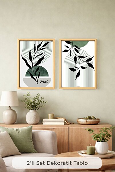 Dekor Floral Çiçek MDF Tablo – 3D Çerçeve Görünümlü İkili Duvar Tablosu