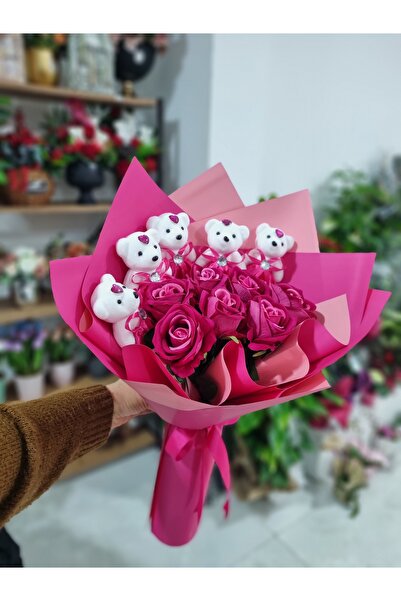 Destina Tasarım Ayıcıklı yapay çiçek buketi/Sevgiliye Hediye/Doğum Hediyesi/ ...