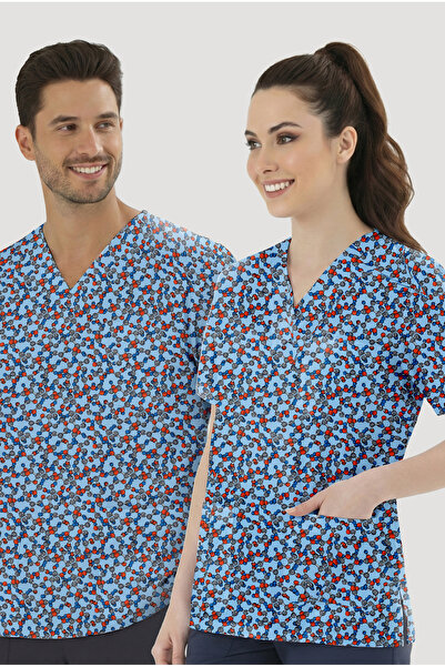 ÇİZGİ MEDİKAL بلوزة مزينة بنمط شبكي (قماش قطني ليكرا)