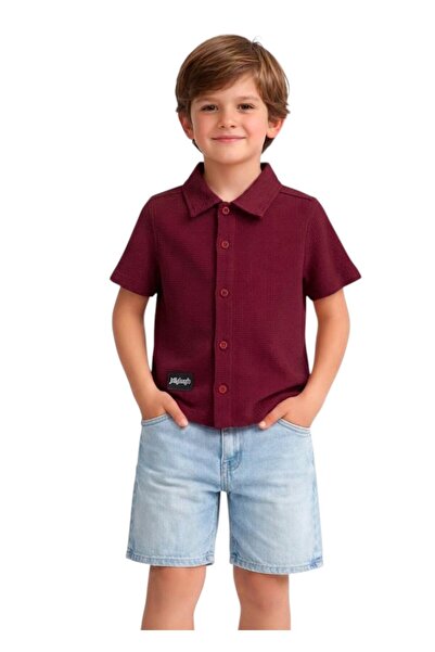 ERDEM KIDS Момчешка ученическа риза с къс ръкав от вафлен плат