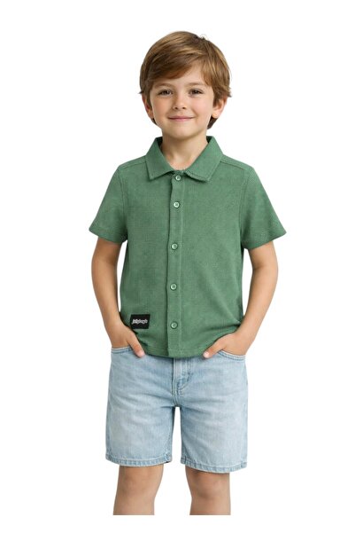 ERDEM KIDS Момчешка ученическа риза с къс ръкав от вафлен плат