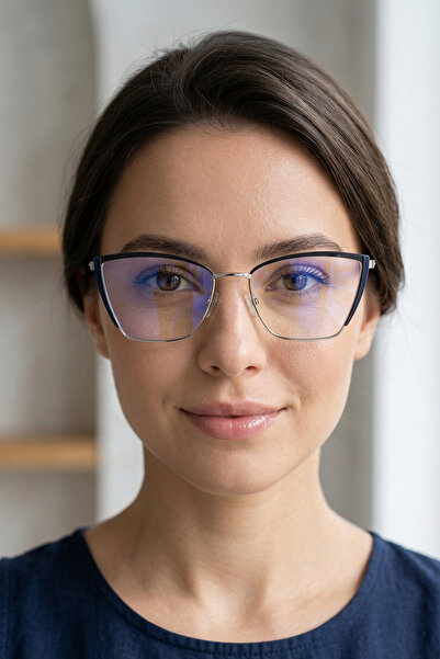 Kapin Cateye Mavi Işık Filtreli Ekran Koruyucu Gözlüğü - Gümüş Lacivert