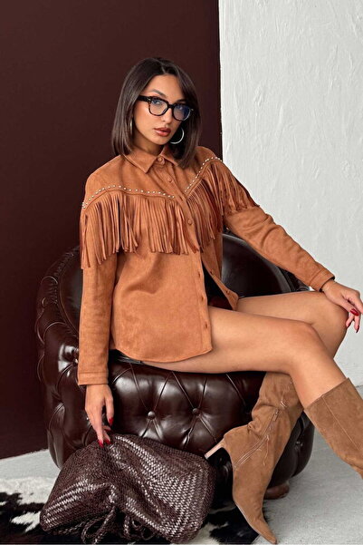 VERYMODA Tasseled Droplı Scuba Suede Shirt - Tan |   F2029