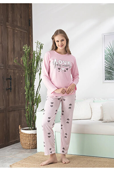 Miss Lale Pijama Γυναικεία ροζ πιτζάμα με μακριά μανίκια και μακρύ παντελόνι,...