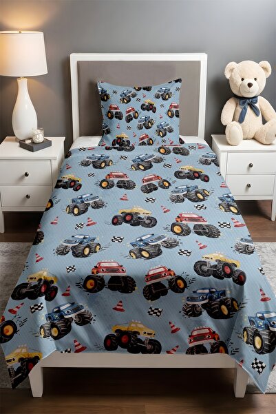 EVPANYA مجموعة بيكيه للأطفال الرضع منقوشة بأشكال شاحنات ملونة