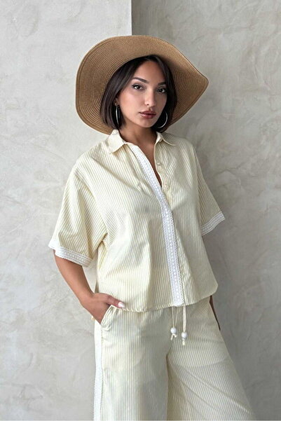 VERYMODA Guipure Detailed Striped Shirt - Yellow |   D2867