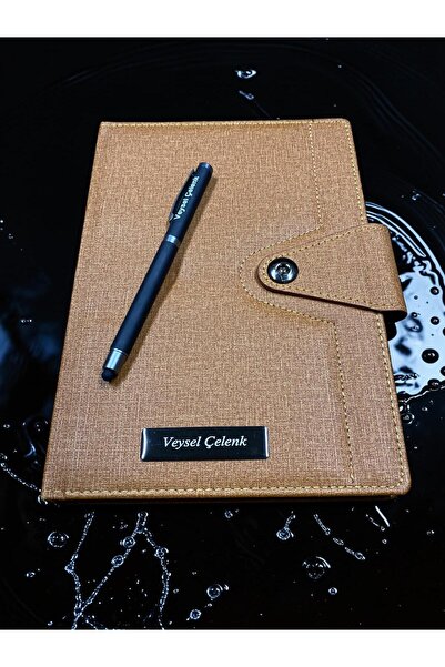 Pluvia Hediyelik Kişiye Özel Termo Deri Ay Kilit Çizgili Defter & Kalem