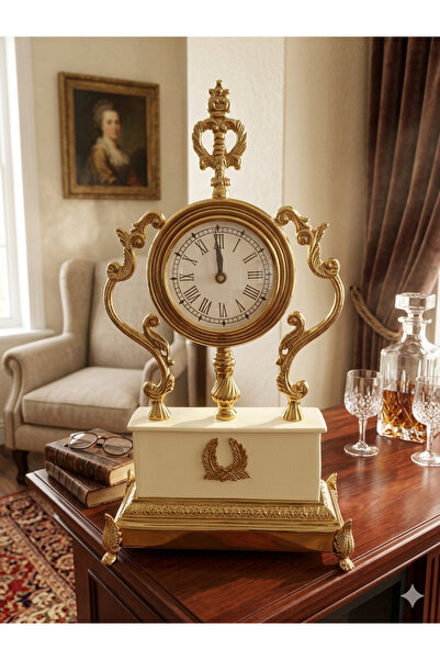 mysecrethome Gold & Krem Pirinç Masa Saati 45x25 | Lüks Dekoratif Saat | Mode...