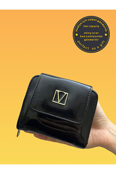 shiny ever Valerique Patent Leather Look Black Leather Women's Wallet