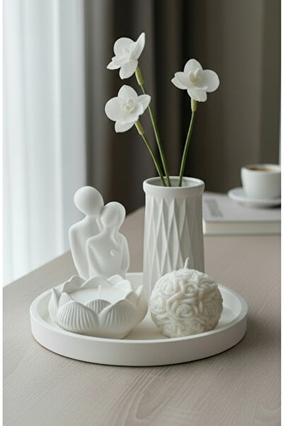 Natura Home Decor Minimal Lüks Dekoratif Mum Seti – Gül Mum, Lotus Mum, Vazo ...