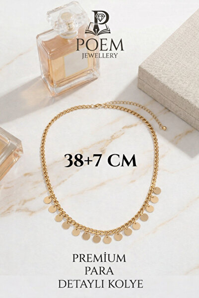 POEM JEWELLERY 18 Ayar Altın ve Rodyum Kaplama Pullu Choker Ayarlanabilir Pas...