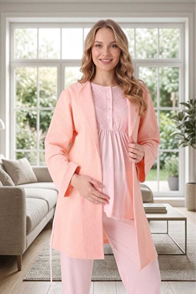 Lohussa طقم بيجامة للحوامل من القطن بنسبة 100% بتصميم خاص لفصل الصيف مع ياقة ...