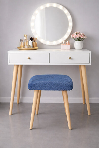 MervishDecor Ahşap Ayaklı Dekoratif Baklava Desenli Kare Puf Tabure Bench Kol...