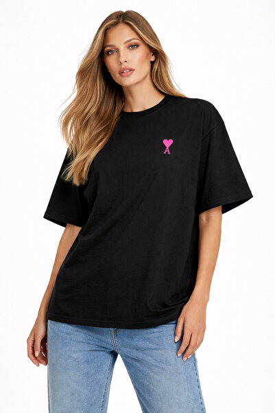 CAMBLYS Unisex Women's and Men's Heart Patterned Ami̇ Front Printed Oversized...