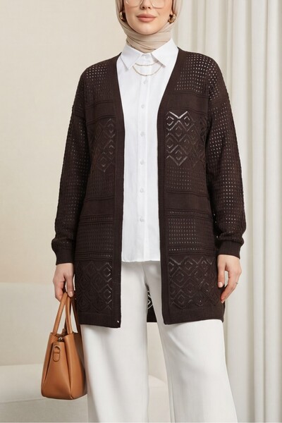 Modamorfo Openwork Seasonal Knitwear Cardigan -K. Coffee